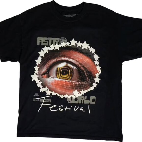 Travis Scott Astroworld 2021 Starry Eyed Astrofest Black Tee - Size XL & XXL - Picture 1 of 2
